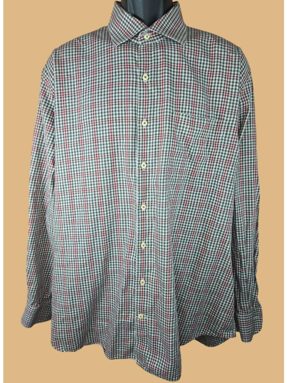 Peter Millar Mens Brown-Burgundy Plaid Dress Shirt XL
